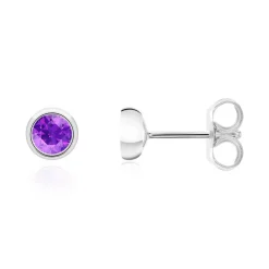 14 Karat Weißgold Ohrstecker für Damen mit Amethysten BDE0034Am-14KWSL