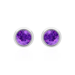 14 Karat Weißgold Ohrstecker für Damen mit Amethysten BDE0034Am-14KWSL