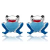 925 Silber Kinderohrstecker mit Froschmotiv blau KE0010