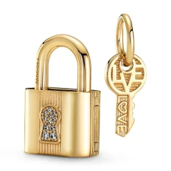 Anhänger Set Vorhängeschloss und Schlüssel, IP Gold 760088C01