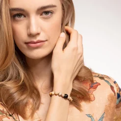 Armband aus beigem Jaspis und schwarzem Obsidian A1944-353-16