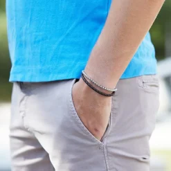 Armband aus braunem Leder und Edelstahl LB0503