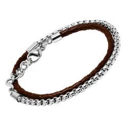 Armband aus braunem Leder und Edelstahl LB0503