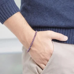 Armband aus Edelstahl mit lila Perlen B5268