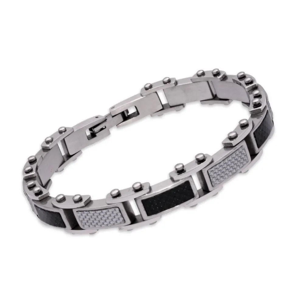 Armband Edelstahl Carboneinlagen 21cm LAB0094