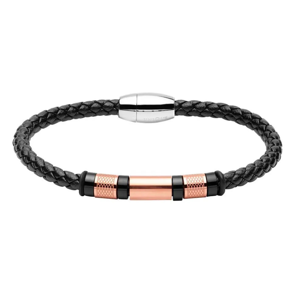 Armband für Herren aus Kunstleder Edelstahl, schwarz rosé LB0536