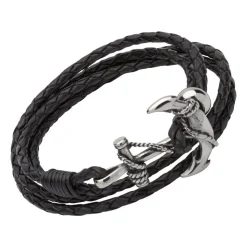 Armband schwarzem Leder mit einem Ankerverschluss LB0481