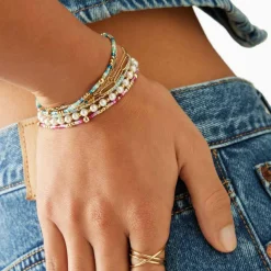 Armband Solea Ciao, türkise Glasperlen, Edelstahl, gold 023916