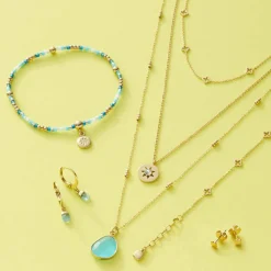 Armband Solea Ciao, türkise Glasperlen, Edelstahl, gold 023916