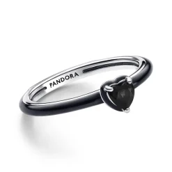 Black Chakra Heart Ring aus 925er Silber, Emaille, ME 193088C01