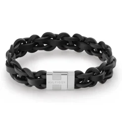 Braided Leather Herrenarmband mit Edelstahl, schwarz 2790372