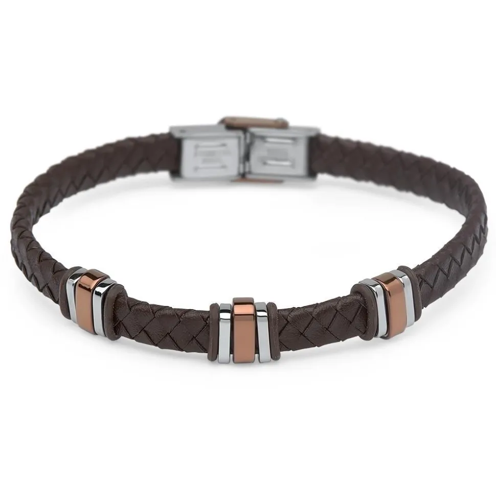 Braunes Lederarmband mit Edelstahl Elementen LB0410