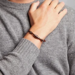 Braunes Lederarmband mit Edelstahlelementen LB0287