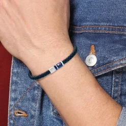 Casual Armband aus Leder und Edelstahl, Emaille, blau 2790294