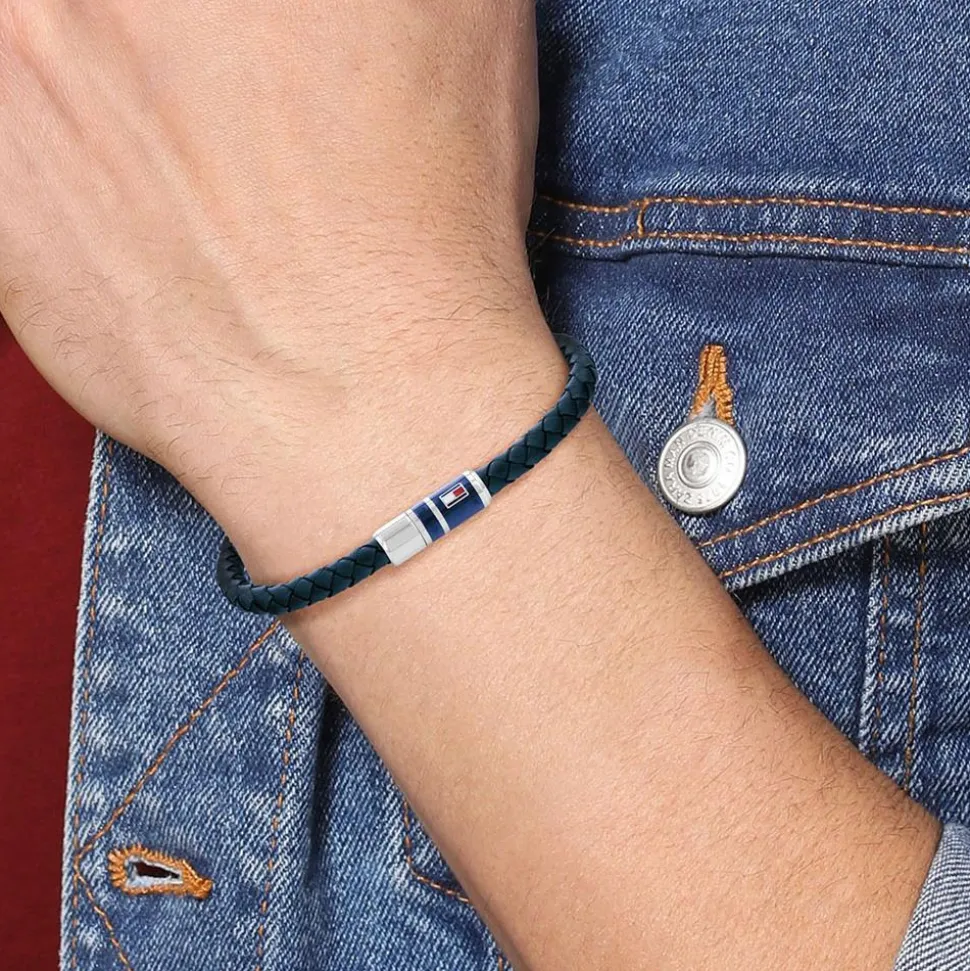 Casual Armband aus Leder und Edelstahl, Emaille, blau 2790294