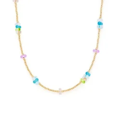 Damenkette Emina aus vergoldetem Edelstahl, Glasperlen 022436