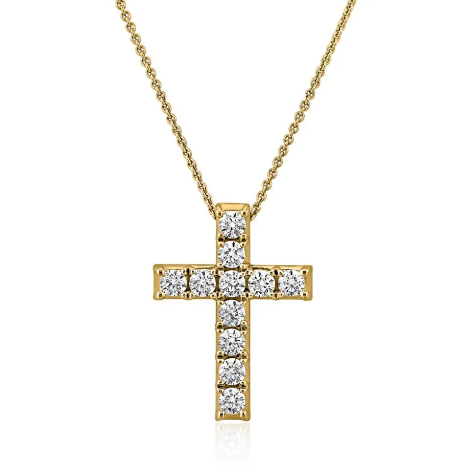 Damenkette mit Kreuz aus Gelbgold, lab grown Diamanten BDP0039LG-GSLK