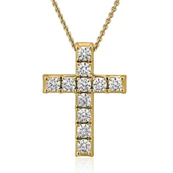 Damenkette mit Kreuz aus Gelbgold, lab grown Diamanten BDP0039LG-GSLK