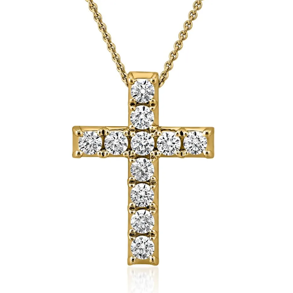 Damenkette mit Kreuz aus Gelbgold, lab grown Diamanten BDP0039LG-GSLK