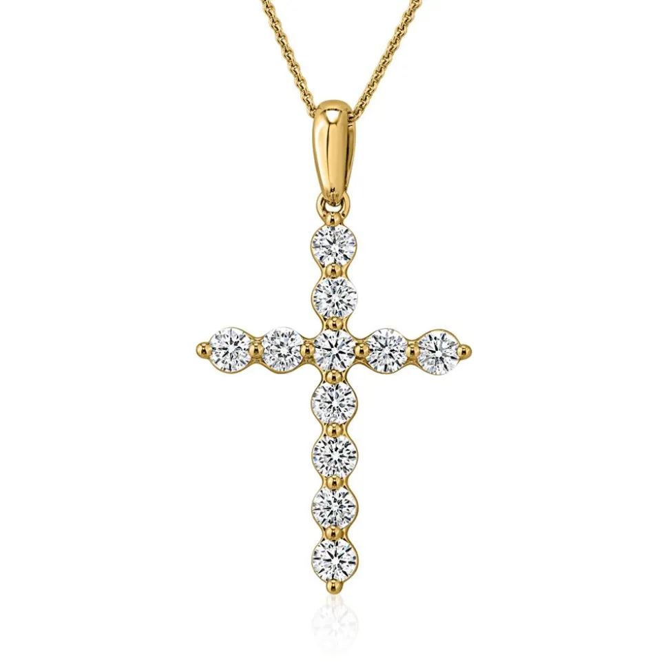 Damenkette mit Kreuzanhänger aus Gelbgold, Diamanten BDP0038-GSLK