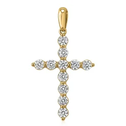 Damenkette mit Kreuzanhänger aus Gelbgold, Diamanten BDP0038-GSLK