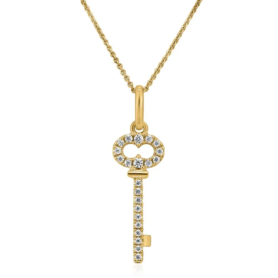 Damenkette mit Schlüssel, Gelbgold, lab grown Diamanten BDP0042LG-GSLK