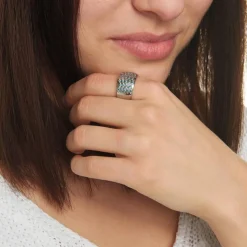 Damenring Rombo aus Edelstahl mit türkisen Zirkonia 016805