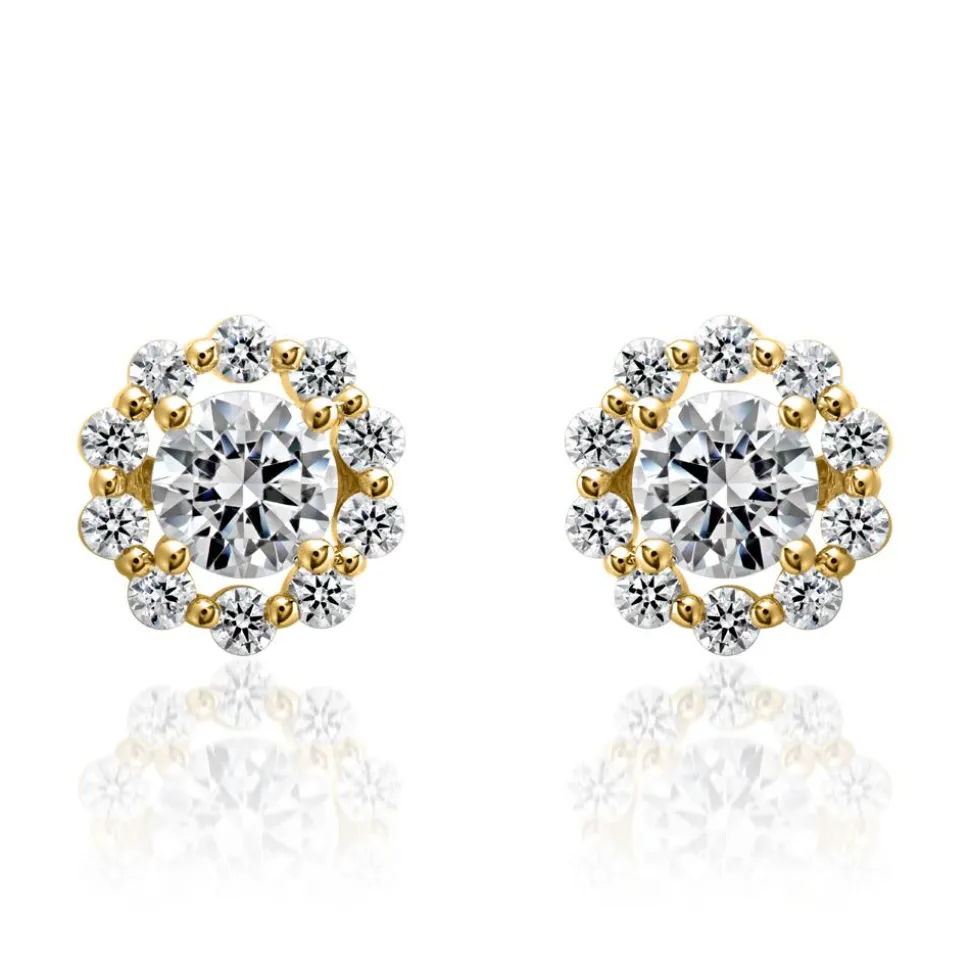 Diamantohrstecker Halo für Damen aus Gelbgold BDE0037-GSL