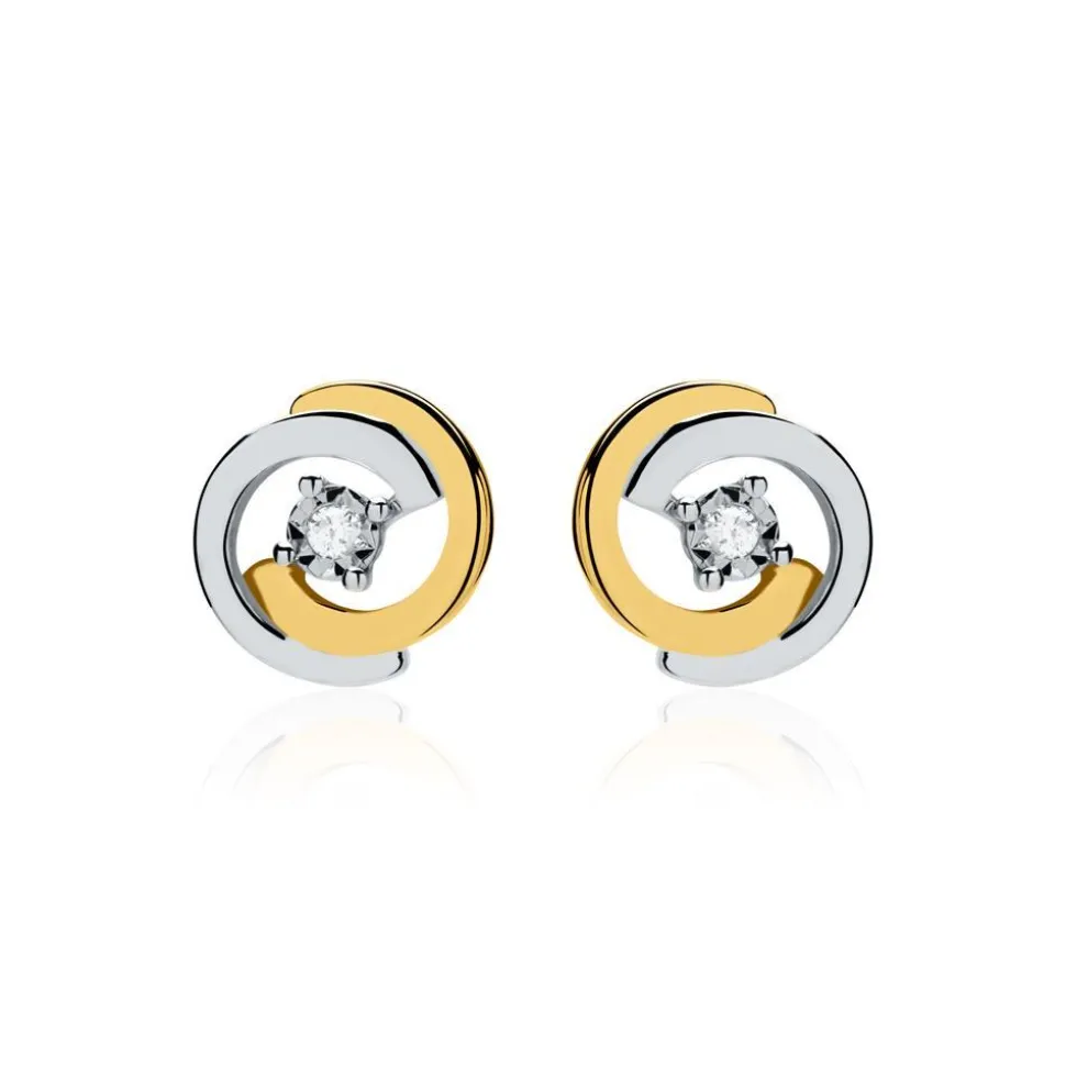Diamantohrstecker Kreise aus 14 K Gold bicolor DE0205