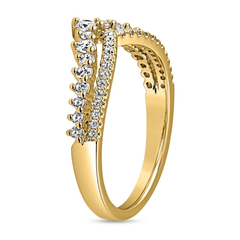 Diamantring V-Form aus Gelbgold, gravierbar BDR0061-GSL