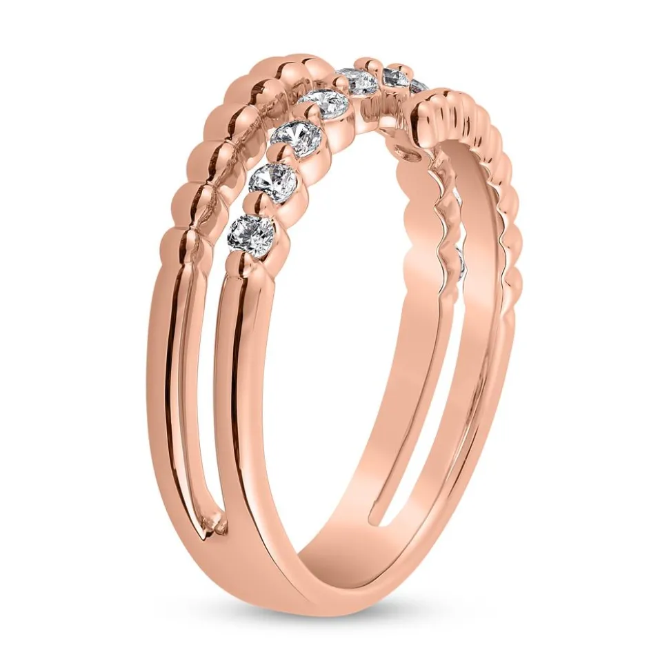 Dreireihiger Diamantring aus Roségold für Damen BDR0111-RSL