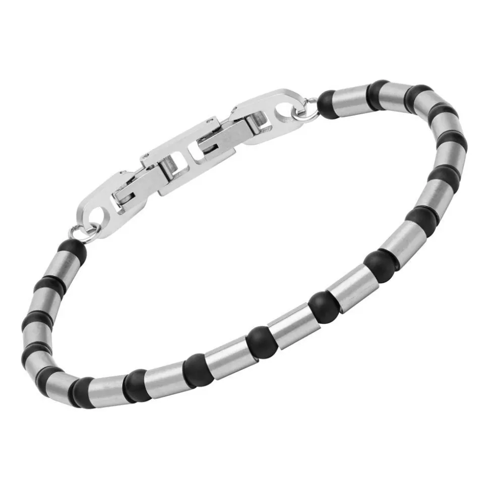 Edelstahl Armband mit schwarzen Kugeln B5227