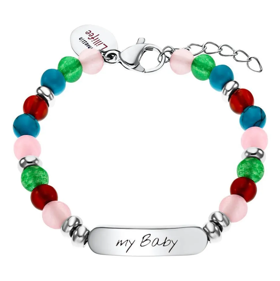 Edelstahlarmband mit bunten Quarzperlen, gravierbar 2033368