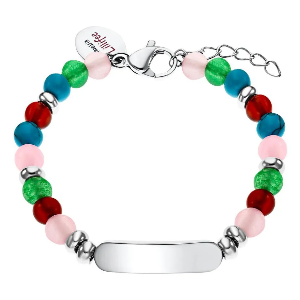 Edelstahlarmband mit bunten Quarzperlen, gravierbar 2033368