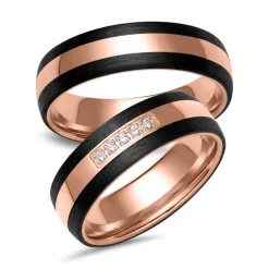 Eheringe aus Roségold und Carbon mit 5 Brillanten ER0104s