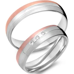Eheringe 750er Rot- Weissgold 3 Diamanten EHE0074-7s