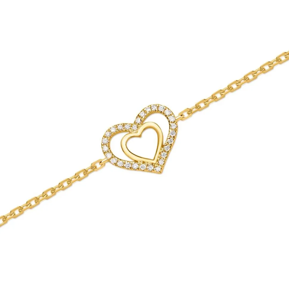 750er Gelbgold-Herz-Armband 28 Diamanten BDB0002-18KG