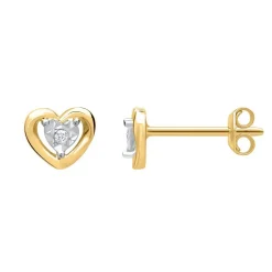 585er Gelbgold-Ohrringe Herz 2 Diamanten DE0157