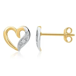 585er Gelbgold-Ohrringe Herz 2 Diamanten 0,02ct. DE0155