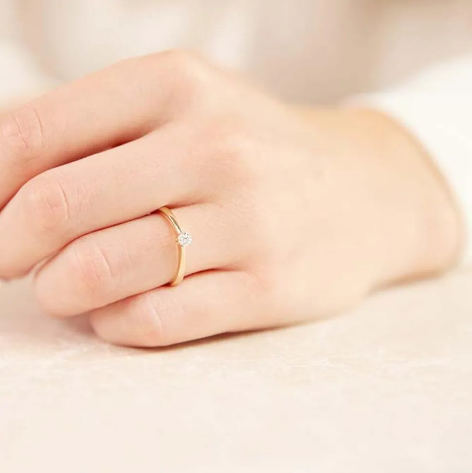 585er Gold Solitärring mit Brillant 0,10 ct., lab-grown VR0134-LSL