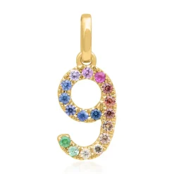 585er Goldanhänger Zahl 9 mit Saphiren, bunt BDP0063-14KGSL