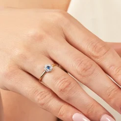 333er Goldring mit Zirkonia in Blau und Weiß GR0182