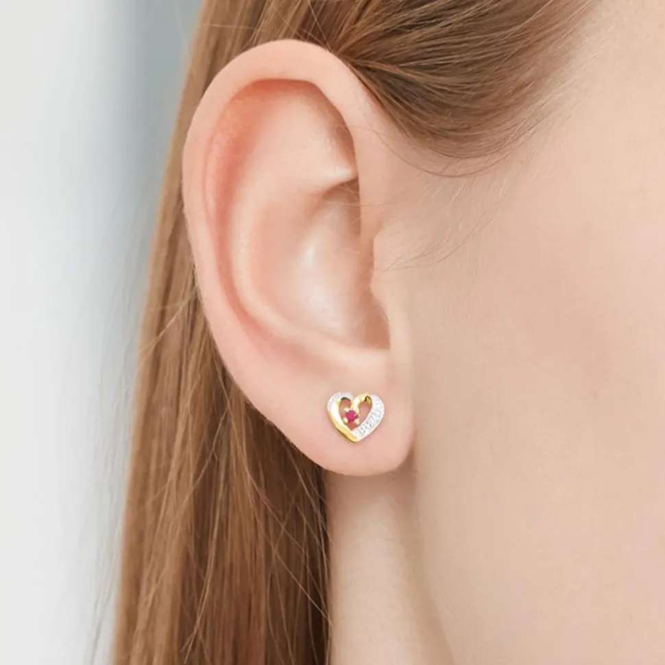 585er Ohrringe 2 Rubine 2 Diamanten 0,008 ct. DE0162