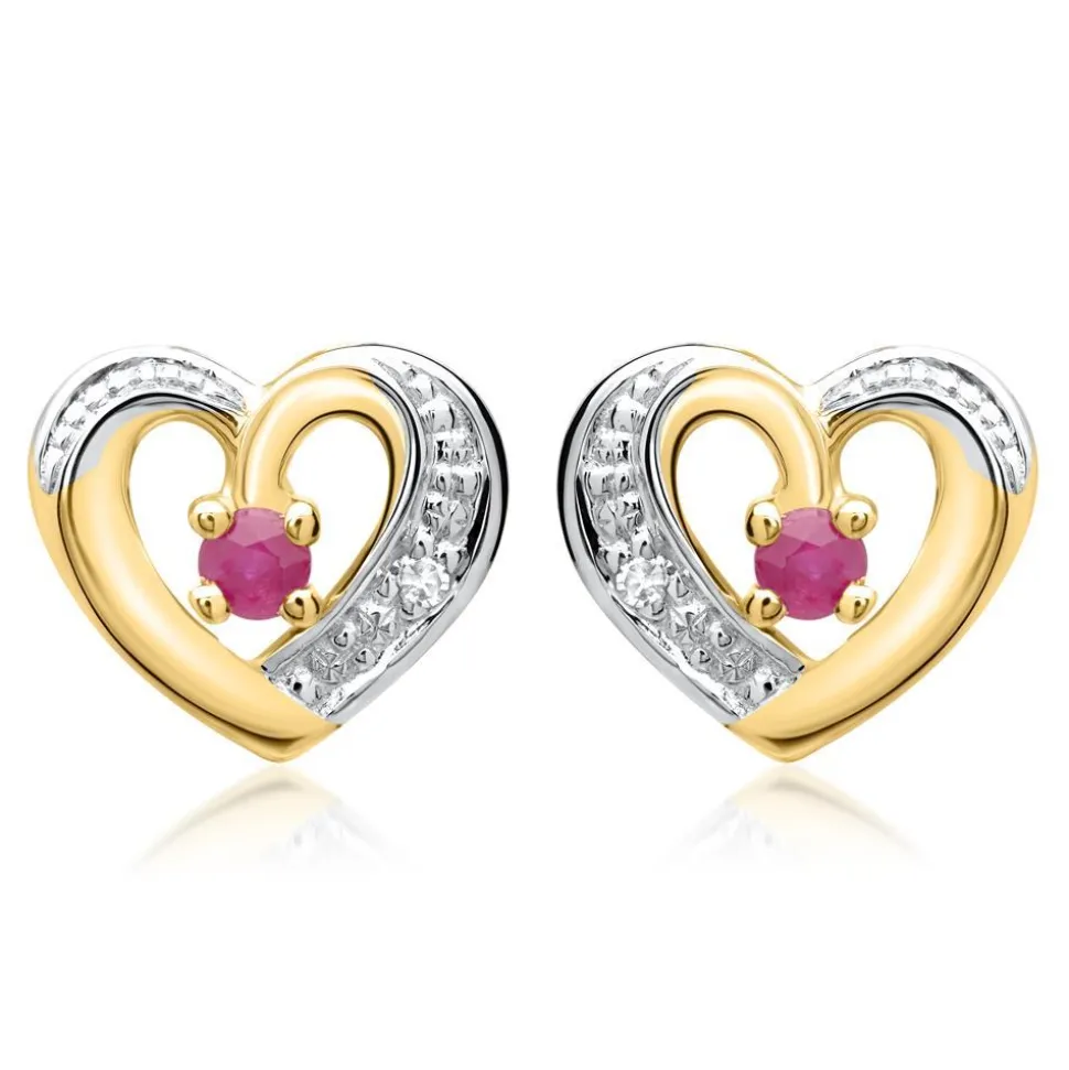 585er Ohrringe 2 Rubine 2 Diamanten 0,008 ct. DE0162