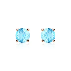 585er Roségold Ohrstecker für Damen mit Blautopasen BDE0022BT-14KRSL