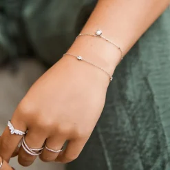 925er Silber Armband für Damen mit Schmuckstein, weiß SB0449