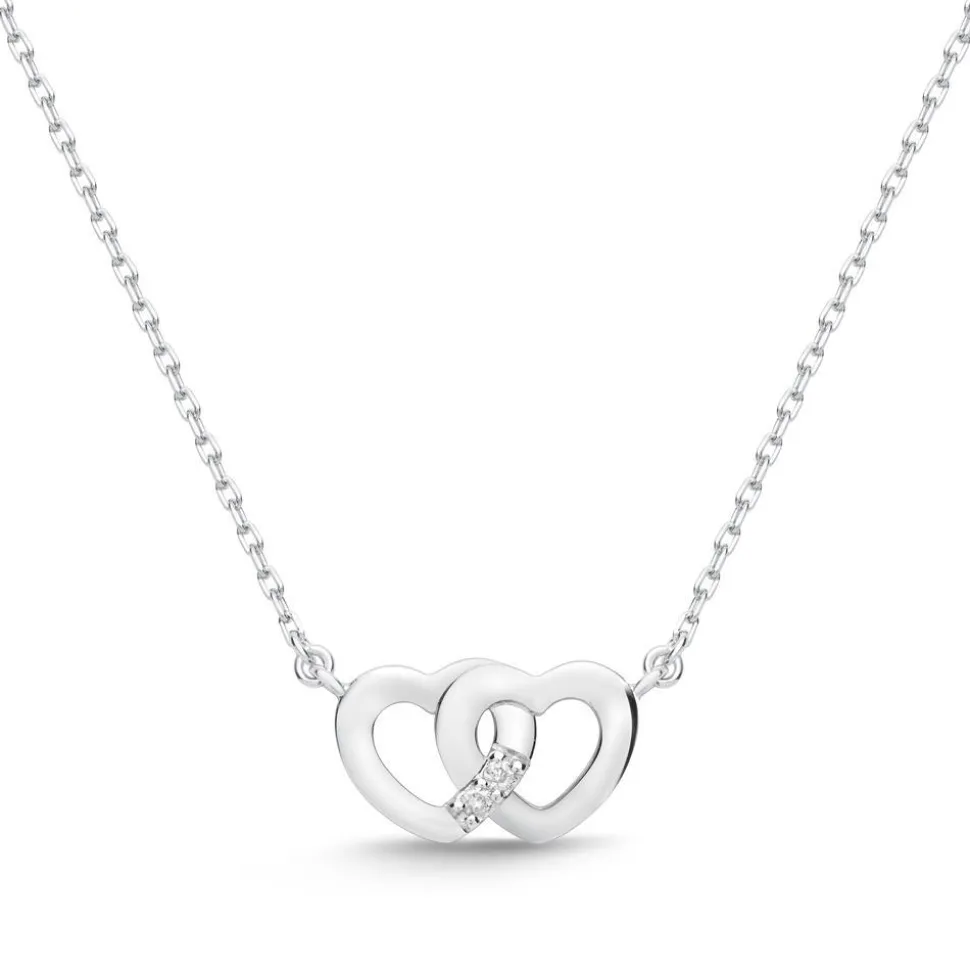 585er Weißgold-Collier Herzen 2 Diamanten DN0050