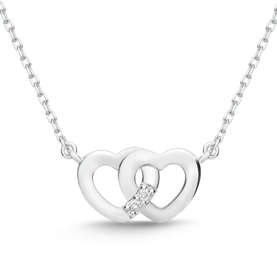 585er Weißgold-Collier Herzen 2 Diamanten DN0050