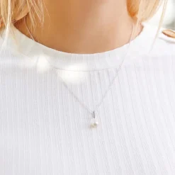 585er Weißgoldkette mit Perlenanhänger und Diamanten DP0180SLK