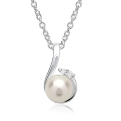 585er Weißgold-Kette Perle 2 Diamanten DP0119SLK